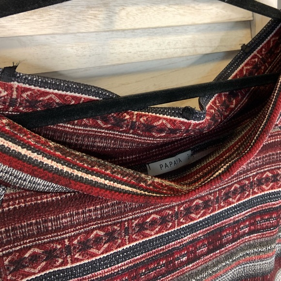 Papaya Burgundy Gray Striped Print Off Shoulder Bodycon Mini Dress L - Picture 8 of 11